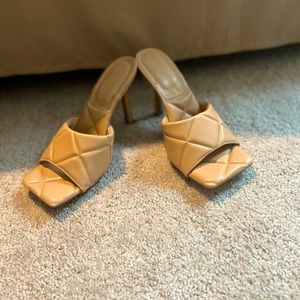 Nude quilted slide open-toe heels